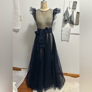 Chic Sheer Navy Maxi Dress with Bow